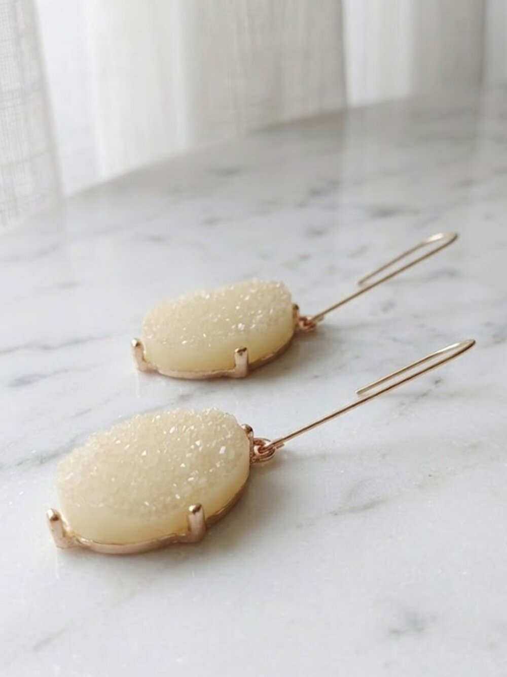 Ladies Long Dangle White Stone Earrings